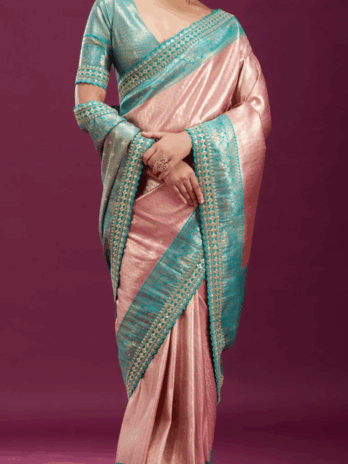 Baby Pink Cording Silk Saree