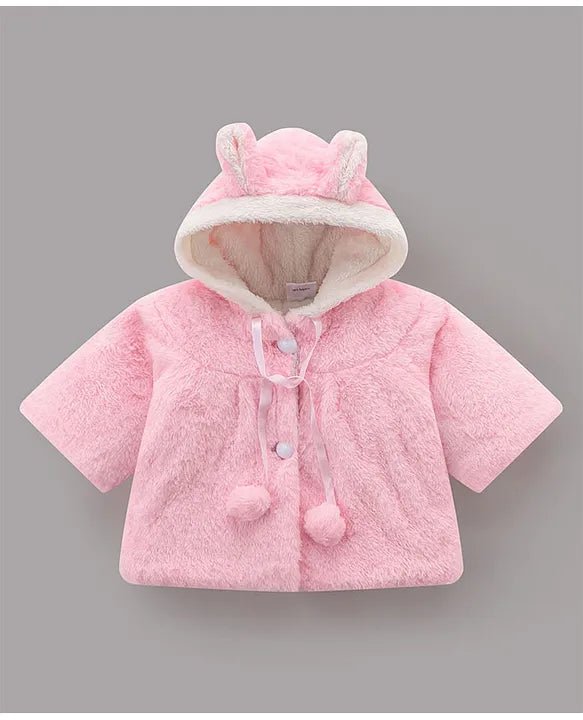 Kids Full Sleeves Hoodie With Bunny Applique - Pink