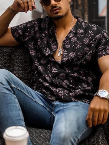 Pineapple print short-sleeved shirt
