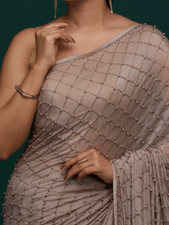 Mauve Work Semi Crepe Designer Saree