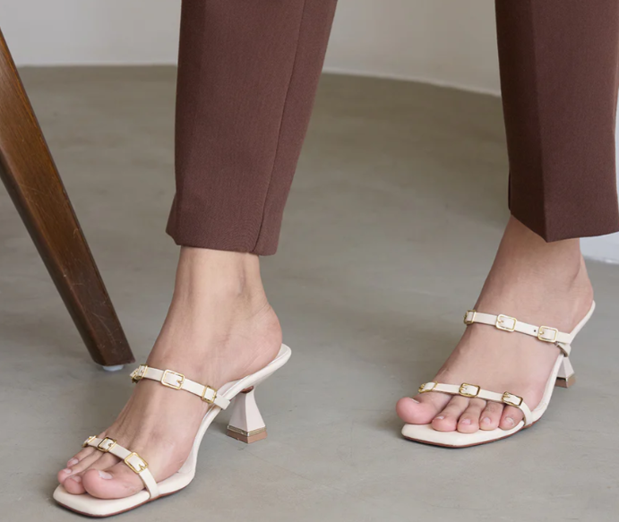 Multi Buckled Cream Heels