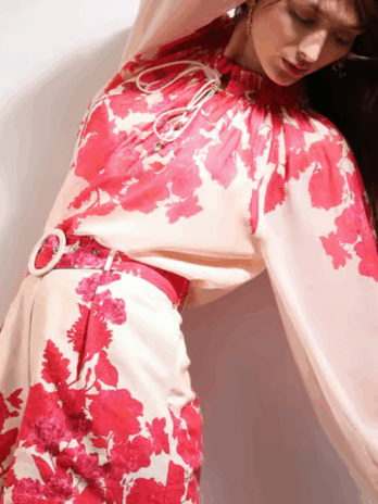 Beige & Pink Cotton Floral Print Shorts