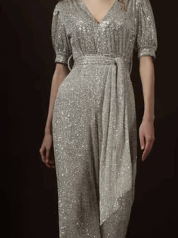 Silver Embellished Short sleeve Jumpsuit