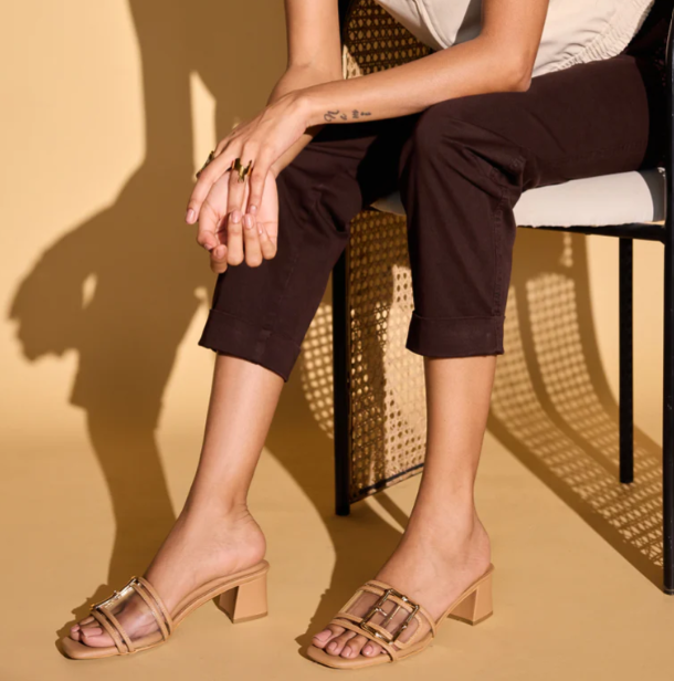 Clear Buckle Beige Heels