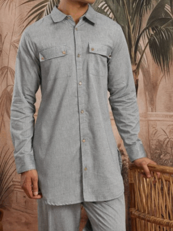 Grey solid Kurta with Trousers