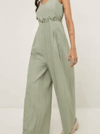 Embroidered Seersucker cotton Jumpsuit