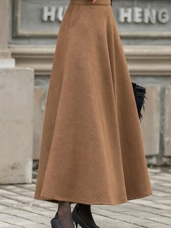 Brown Wool Maxi Skirt Women, High Waist Flared Skirt, Warm Winter Skirt, A Line Long Skirt, Plus Size Skirt,