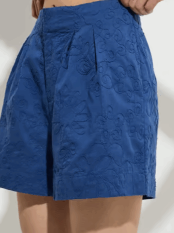 Indigo Embroidered High-Rise Cotton Shorts