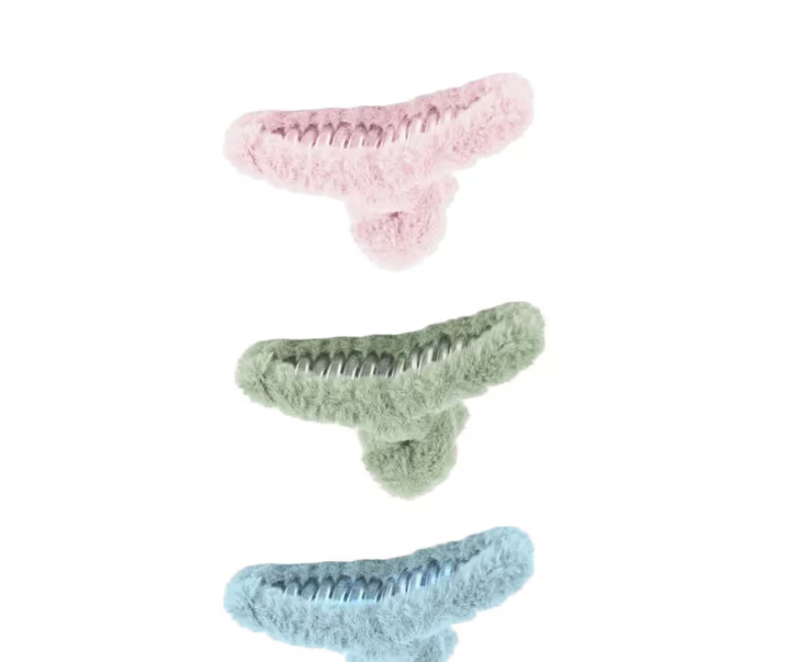 Soft Faux Fleece Fur Large Hair Clutcher Hair Claw Clips (3 pcs)