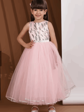 girls embellished round neck sleeveless frock