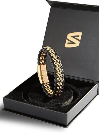 Premium Genuine Leather Bracelet [Steel] for Men in Black