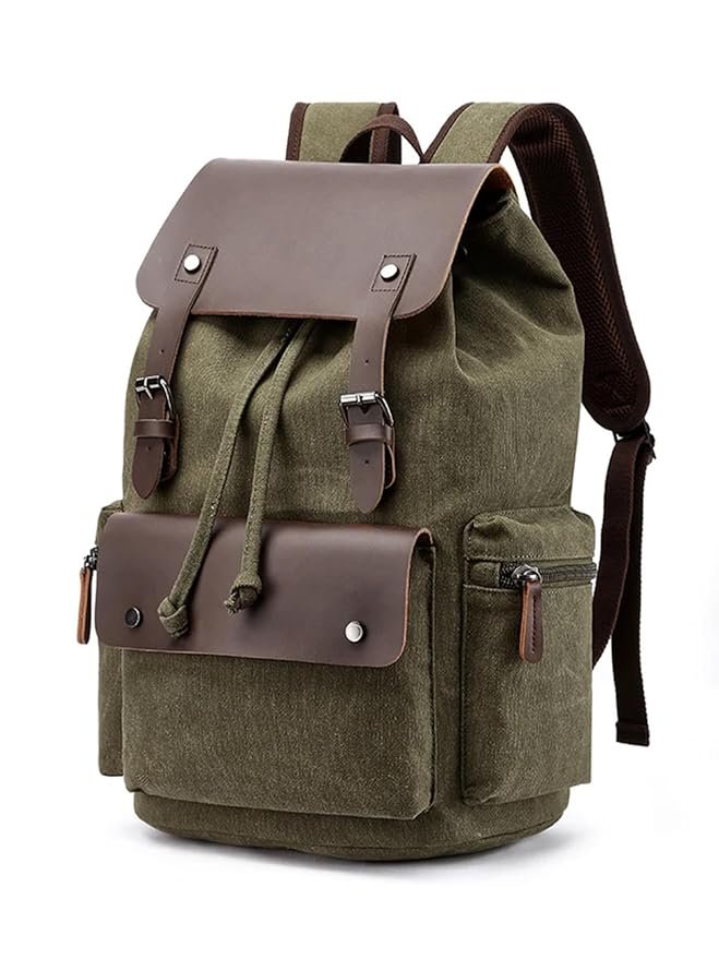Eco Friendly Travel Laptop Backpack Made of Water Resistant Sustainable Canvas and Vegan Leather for Men
