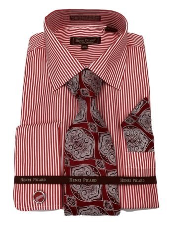 Henri Picard Pinstripe Regular Fit Dress Shirt Combo – Red & White