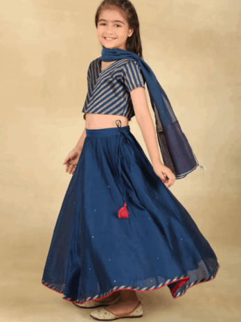 Navy Cotton Silk Blend 3pc Lehenga Set