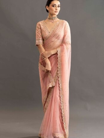 Buy  Silk Embroidered Floral Plunge Sarees With Blouse