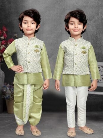 Adorable 4 Piece Cotton Silk Indian Dress with Dhoti and Pajama