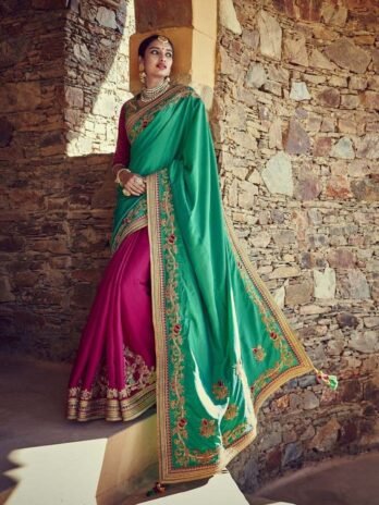 Green & Pink Colour Combination Best Seeling Women’s Saree